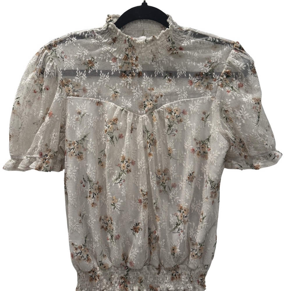 Eyeshadow‎ | Floral Lace Mock Neck Blouse- Size Medium